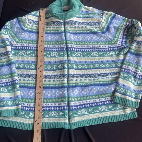 Blair Sweater Womens Extra Large Green Blue Zip Cardigan Fair Isle Knit Pastel - Picture 8 of 8